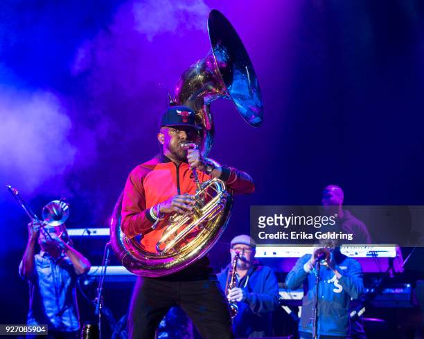 Tuba Gooding Jr of The Roots performs during Okeechobee Festival at Sunshine Grove on March 3, 2018 in Okeechobee, Florida.