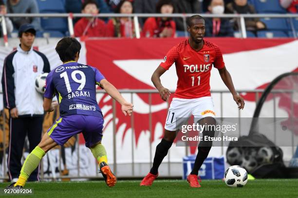 Martinus of Urawa Red Diamonds in action during the J.League J1 match between Urawa Red Diamonds and Sanfrecce Hiroshima at Saitama Stadium on March...