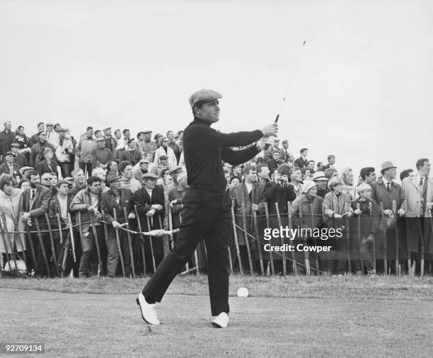 South African golfer Gary Player on the 18th and final hole during the Open Golf Championship at Carnoustie, Scotland, 14th July 1968. Player won the...