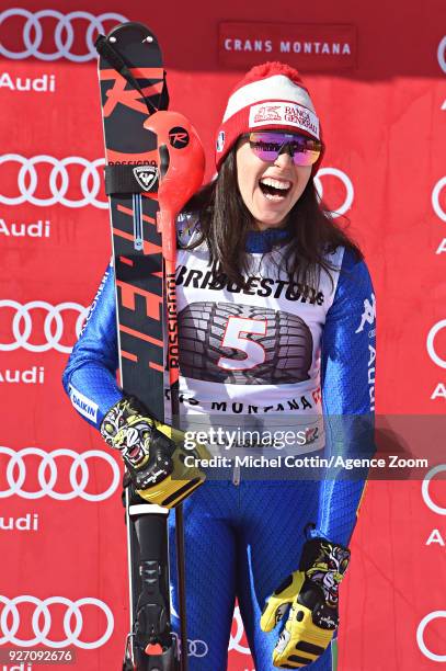 Federica Brignone of Italy takes 1st place during the Audi FIS Alpine Ski World Cup Women's Combined on March 4, 2018 in Crans-Montana, Switzerland.