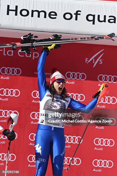 Federica Brignone of Italy takes 1st place during the Audi FIS Alpine Ski World Cup Women's Combined on March 4, 2018 in Crans-Montana, Switzerland.