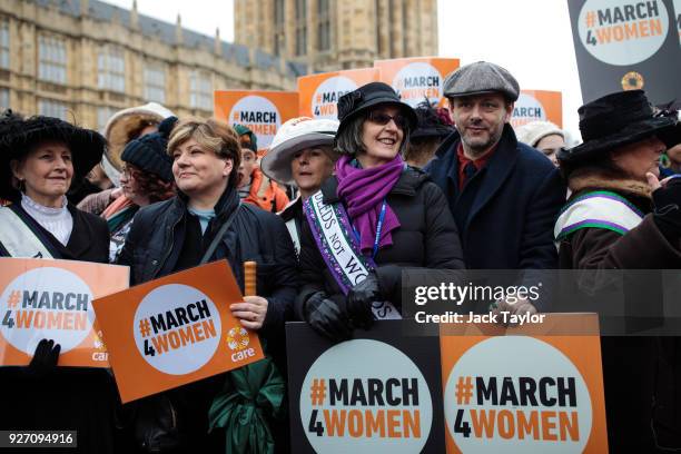 Protesters including actor Michael Sheen , Helen Pankhurst , great-granddaughter of suffragette leader Emmeline Pankhurst and Labour Shadow Foreign...