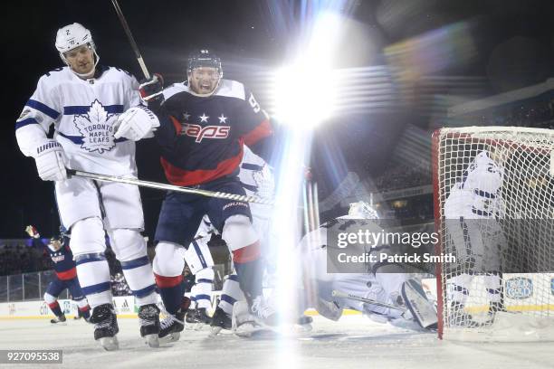 Evgeny Kuznetsov of the Washington Capitals celebrates his goal against the Toronto Maple Leafs during the first period in the Coors Light NHL...