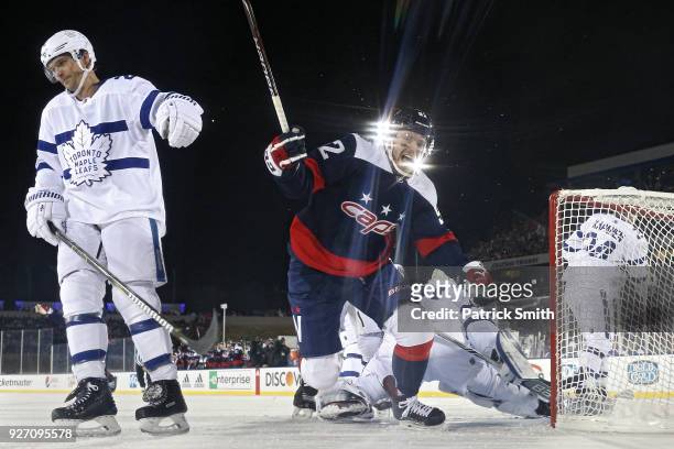 Evgeny Kuznetsov of the Washington Capitals celebrates his goal against the Toronto Maple Leafs during the first period in the Coors Light NHL...