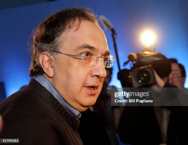 Sergio Marchionne, Chrysler Group LLC Chief Executive Officer and Fiat CEO arrives to address executives and the news media at the Chrysler Technical...