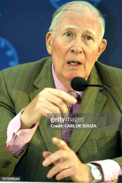 Sir Roger Bannister speaks at a press conference to mark the 50th anniversary celebrations for his breaking the four minute mile at Oxford University...
