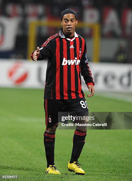 Ronaldinho Ronaldo de Assis Moreira of AC Milan gestures during the UEFA Champions League group C match between AC Milan and Real Madrid at the...