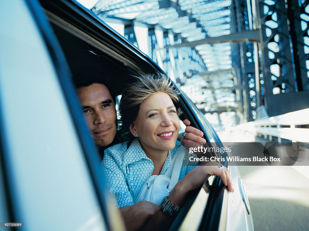 Driving over Sydney Harbour Bridge.