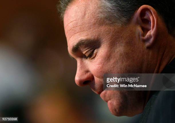 Virginia Gov. And Democratic National Committee Chairman Tim Kaine holds a press conference at the State Capitol complex November 4, 2009 in...