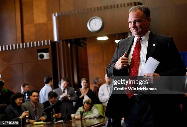 Virginia Gov. And Democratic National Committee Chairman Tim Kaine departs a press conference at the State Capitol complex November 4, 2009 in...