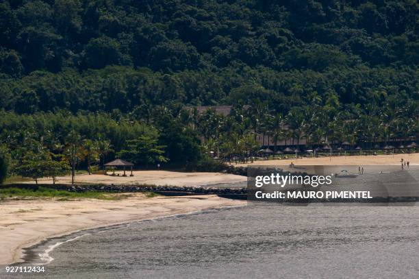 View of the beach in front of the Porto Bello condominium where Brazilian superstar Neymar has a luxury villa, where he was expected to head, in the...