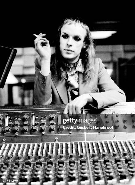 Brian Eno relaxes with a cigarette at Air Studios, London in 1973