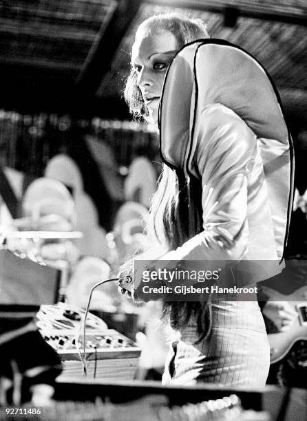 Brian Eno performs live with Roxy Music at the Maison Des Congres, Montreux, Switzerland in May 1973