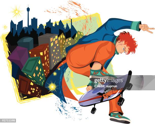 ilustraciones, imágenes clip art, dibujos animados e iconos de stock de recreación activo: skateboarding - punto de vista de cámara corporal