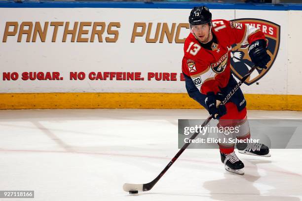 Mark Pysyk of the Florida Panthers skates with the puck against the Buffalo Sabres at the BB&T Center on March 2, 2018 in Sunrise, Florida.