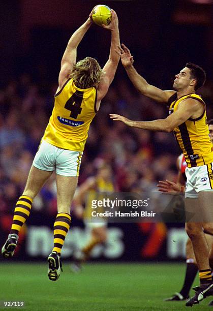 Rayden Tallis of Hawthorn takes a mark, during the match between the St Kilda Saints and the Hawthorn Hawks, during round seven of the AFL season,...