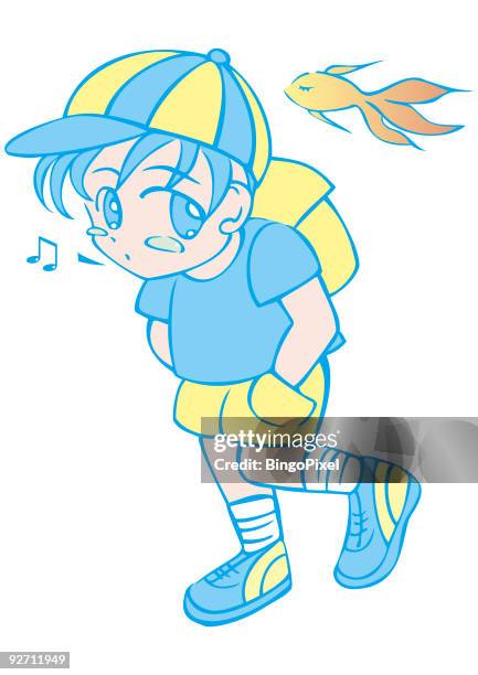 cute school boy with a book (vector) - schoolboy uniform stock illustrations