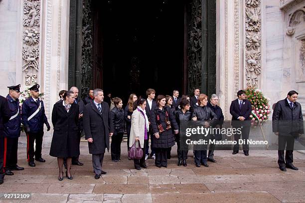 Relatives of Merini attend the funeral service of Italian Poetess Alda Merini at the Milan Cathedral on November 4, 2009 in Milan, Italy. Poetess...