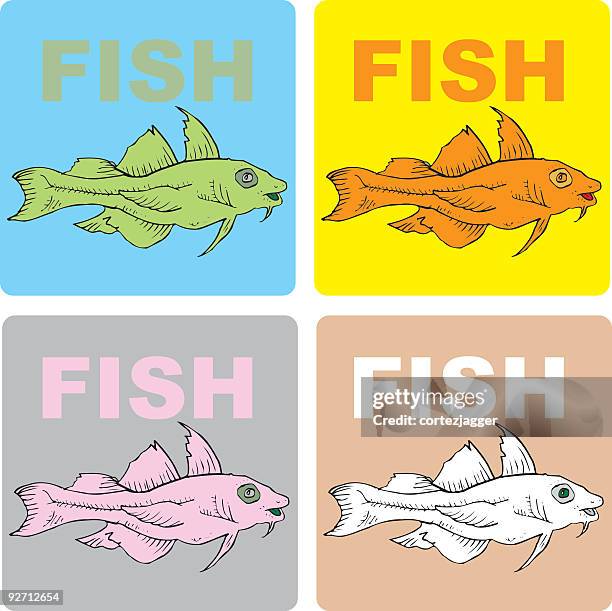stockillustraties, clipart, cartoons en iconen met prehistoric fish coasters (vector illustrations) - fillet