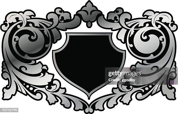 shield with scrolls - vector - fancy black border stock illustrations