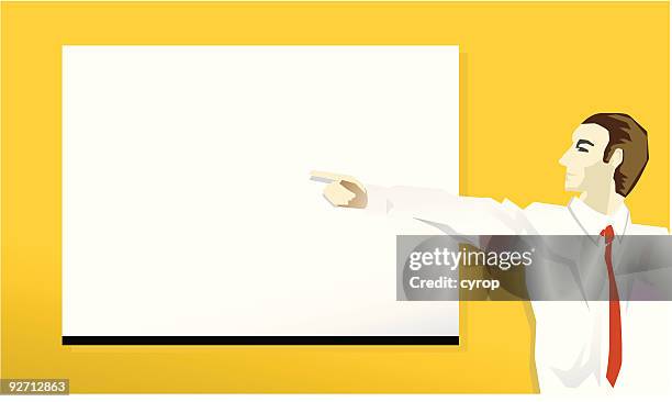 man pointing to a blank whiteboard - teacher explaining stock illustrations