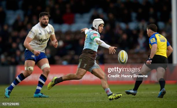 Demetri Catrakilis of Harlequins during the Aviva Premiership match between Harlequins and Bath Rugby at Twickenham Stoop on March 4, 2018 in London,...