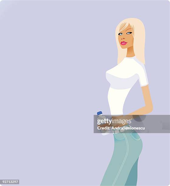 casual - woman drinking water bottle stock illustrations