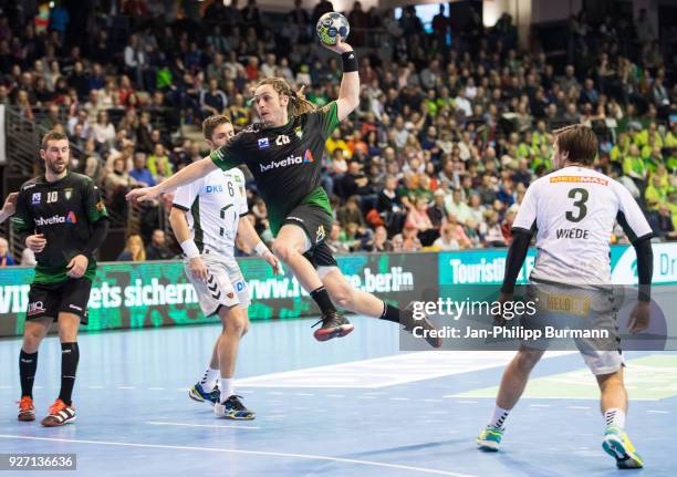 Filipe G. Dias of Helvetia Anaitasuna, Drago Vukovic of Fuechse Berlin, Oswaldo Dos Santos of Helvetia Anaitasuna and Fabian Wiede of Fuechse Berlin...