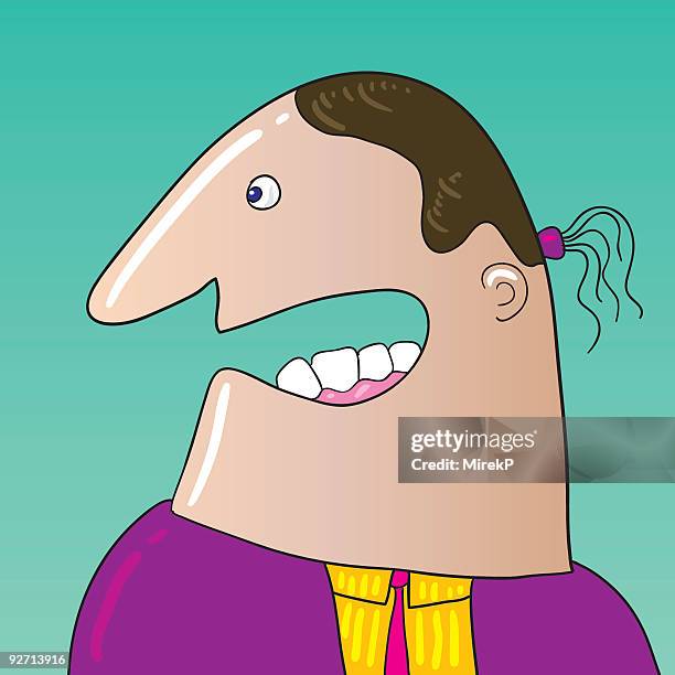 stockillustraties, clipart, cartoons en iconen met ponytail man - politieverklaring