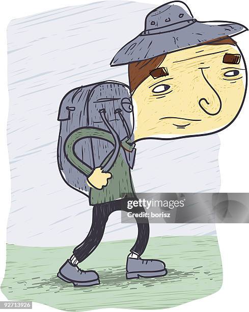 hicker - heavy backpack stock illustrations