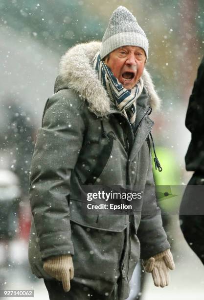 Yuri Semin Head coach of FC Lokomotiv Moscow reacts during the Russian Premier League match between FC Lokomotiv Moscow and FC Spartak Moscow at...