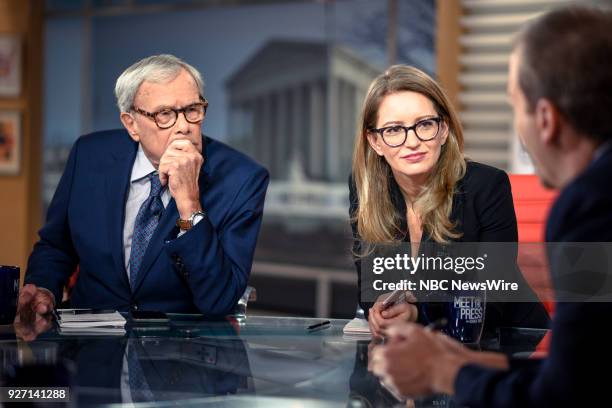 Pictured: Tom Brokaw, NBC News Special Correspondent, and Katy Tur, NBC News Correspondent; Host, "MSNBC Live" appear on "Meet the Press" in...