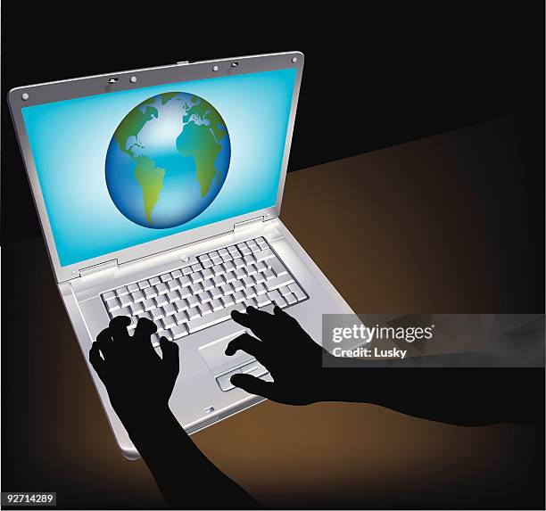 computer user - hands typing on computer stock illustrations