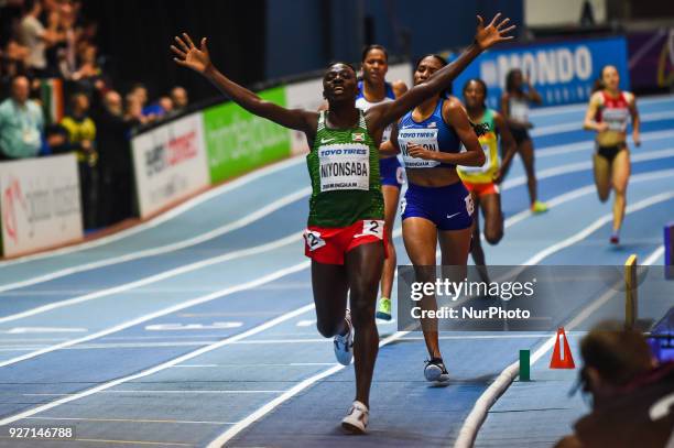 Francine Niyonsaba of Burundi wins 800 meters at World indoor Athletics Championship 2018, Birmingham, England on March 4, 2018.
