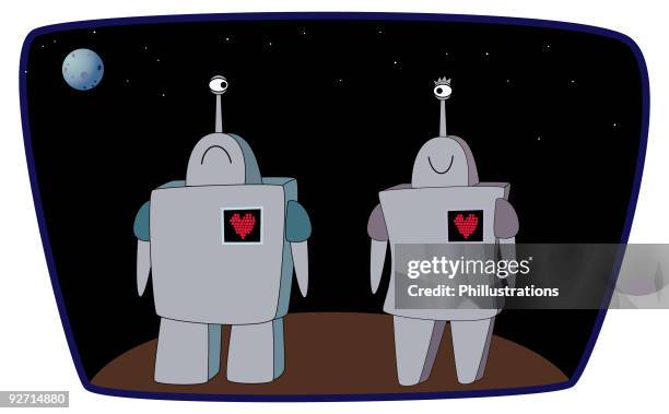 outer space robots - date night stock illustrations