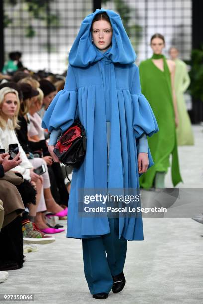 Model walks the runway during the Valentino show as part of the Paris Fashion Week Womenswear Fall/Winter 2018/2019 on March 4, 2018 in Paris, France.