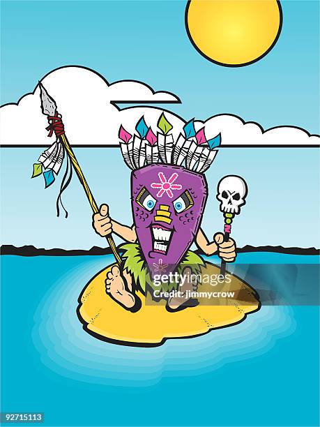 native sitting on an island beach - grass skirt stock illustrations