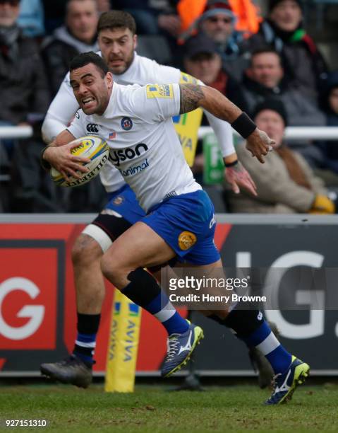 Kahn Fotuali'i of Bath Rugby during the Aviva Premiership match between Harlequins and Bath Rugby at Twickenham Stoop on March 4, 2018 in London,...