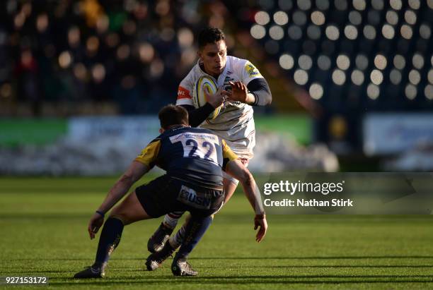 Matt Toomua of Leicester Tigers in action during the Aviva Premiership match between Worcester Warriors and Leicester Tigers at Sixways Stadium on...