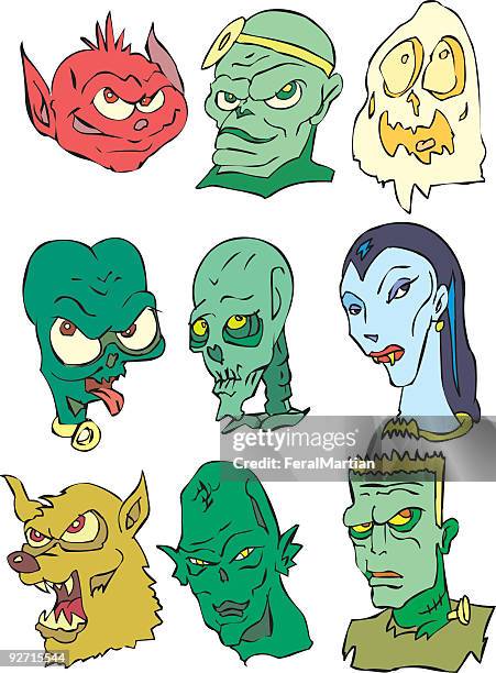 monster heads - vector crazy scientist stock illustrations