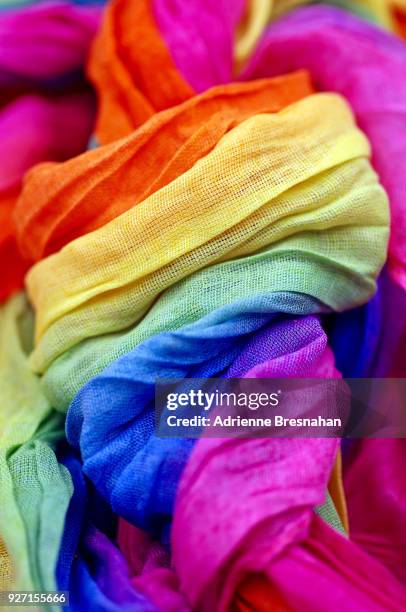 rainbow colored scarf - chiffon stock pictures, royalty-free photos & images