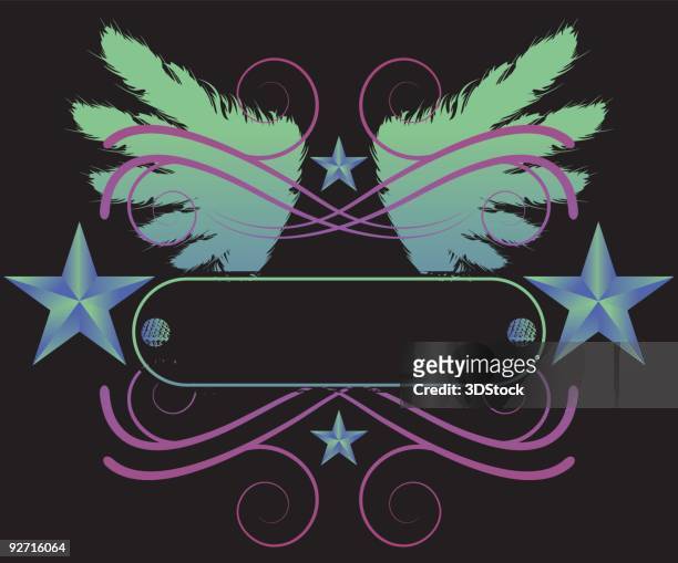 vector banner with wings and stars - fleuron stock illustrations