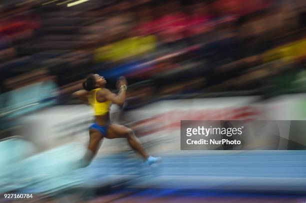 Khaddi Sagnia of Sweden at long jump at World indoor Athletics Championship 2018, Birmingham, England on March 4, 2018.