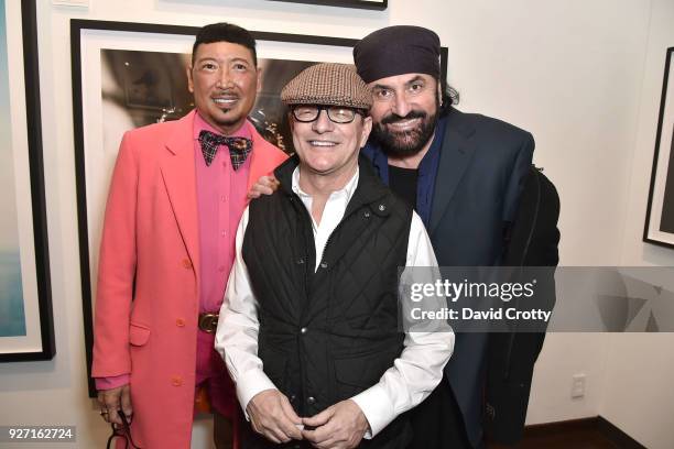 Hollywood stylist Raymond Lee, Matthew Rolston, and Hollywood hairdresser Peter Savic at Rolston's Hollywood Royale exhibition preview at Fahey/Klein...