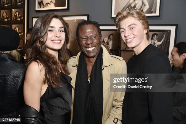 Model Emma Hoyt, modeling agent Omar Albertto, and actor Ryan B. Law at Rolston's Hollywood Royale exhibition preview at Fahey/Klein Gallery on March...