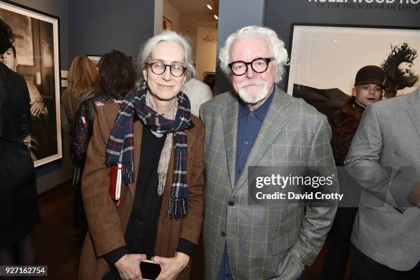 Fashion and culture critic Ezrha Jean Black and gallerist David Fahey at Rolston's Hollywood Royale exhibition preview at Fahey/Klein Gallery on...