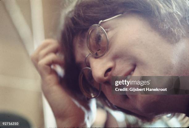 John Lennon in Selfridges department store, Oxford Street, London in 1971 to promote the publication of the 2nd edition of Yoko Ono's book Grapefruit