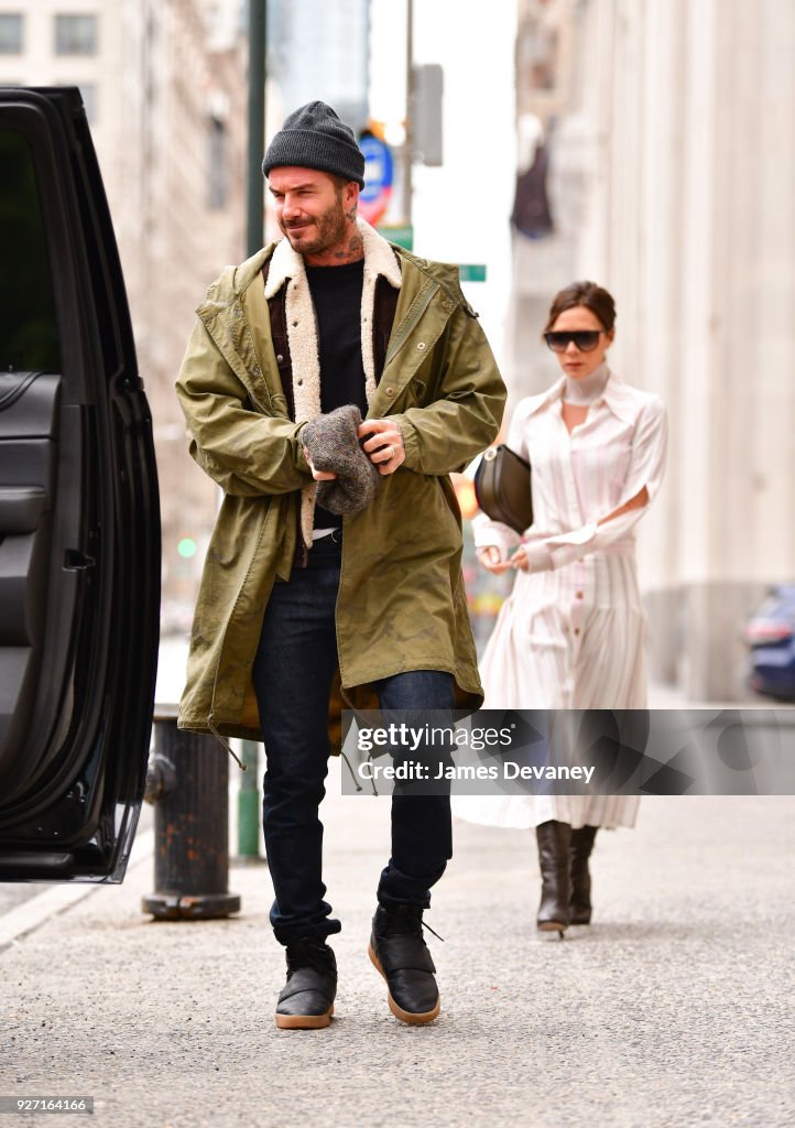 David Beckham and Victoria Beckham seen on the streets of