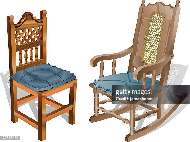ilustrações, clipart, desenhos animados e ícones de cadeiras de madeira (vector - cadeira de balanço