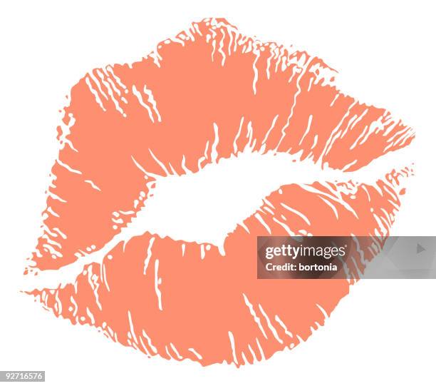 stockillustraties, clipart, cartoons en iconen met pink lipstick print on white - lips